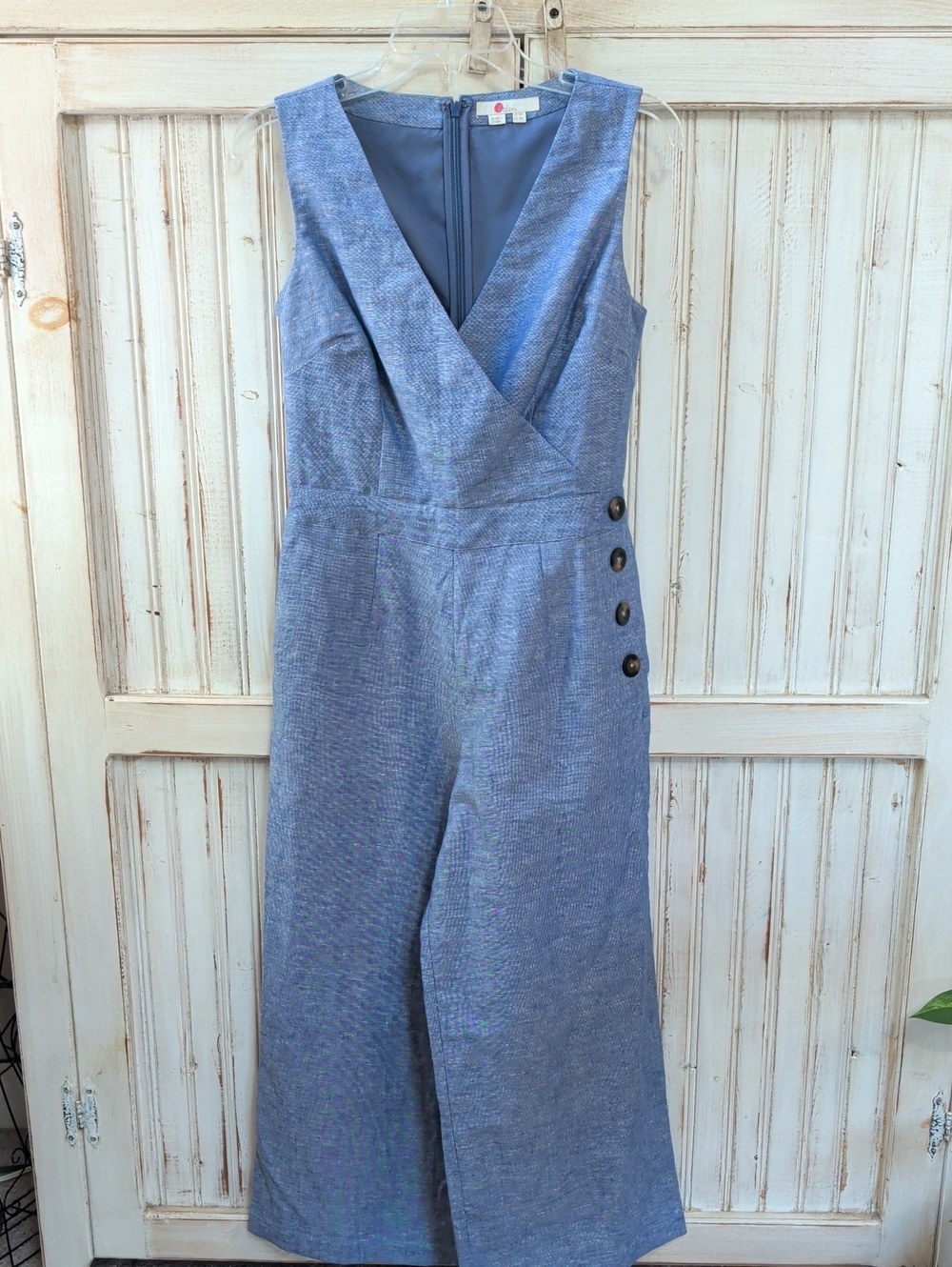 Boden, Dorthea Wrap Linen / Cotton Chambray Blue Jumpsuit. Sz 4
